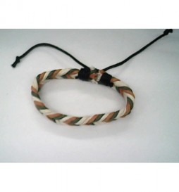 BRACELET TRESSE VERT MARRON ET BLANC CORDE CUIR