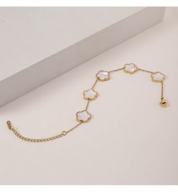 BRACELET ACIER DORE FLEUR BLANC 22CM