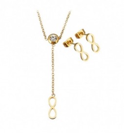 COFFRET COLLIER INFINI ACIER DORE AVEC BOUCLE D OREILLE
