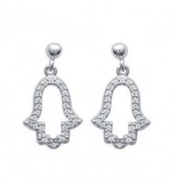 BOUCLE DOREILLES ARGENT 925 RHODIE MAIN DE FATMA PENDANTE AVEC OXYDES