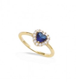 T50 BAGUE EN PLAQUE OR  COEUR BLEU TAILLE 50