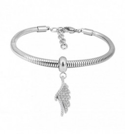 BRACELET ACIER AVEC CHARM PLUME 