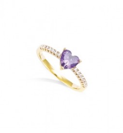 T56 BAGUE EN PLAQUE OR  COEUR VIOLET TAILLE 56