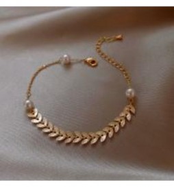 BRACELET ACIER DORE EPI ET PERLE 22 CM