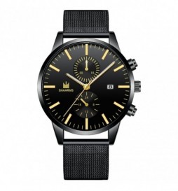 MONTRE MEIBO NOIR CADRAN NOIR CHIFFRE OR ROSE AVEC DATE