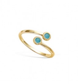 BAGUE EN PLAQUE OR TOI ET MOI COULEUR TURQUOISE TAILLE 50