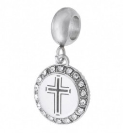 PENDENTIF ROND AVEC CROIX ACIER 1X1CM