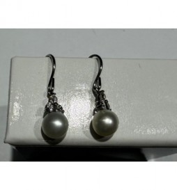 BOUCLE DOREILLE DORMEUSE OR 375/1000 0.81GRS PERLE ET OXYDE ZIRCONIUM