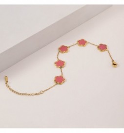 BRACELET ACIER DORE FLEUR ROSE 22CM