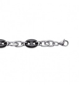 BRACELET ACIER RUTHENIUM GRAIN DE CAFE NOIR 19CM 