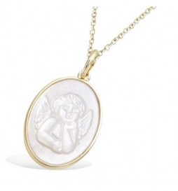 PENDENTIF EN PLAQUE OR NACRE MOTIF ANGE