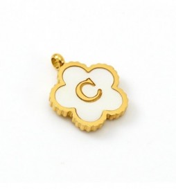 PENDENTIF ACIER FLEUR LETTRE C METAL DORE