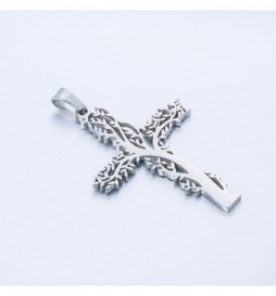 PENDENTIF CROIX ARBRE ACIER 4.5X3CM
