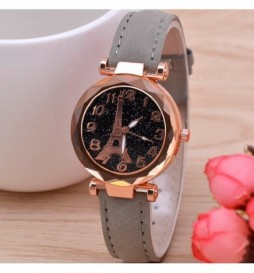 MONTRE TOUR EIFFEL NOIR GRIS CADRAN NOIR ET OR ROSE