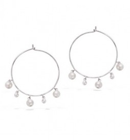 BOUCLE DOREILLES EN ARGENT 925 RHODIE CREOLE AVEC PAMPILLES