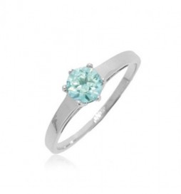 BAGUE EN ARGENT 925 RHODIE SOLITAIRE ROND AQUAMARINE 4MM TAILLE 58