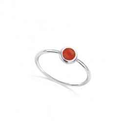 BAGUE EN ARGENT 925 RHODIE SOLITAIRE CORAIL TAILLE 60