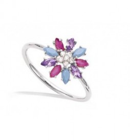 BAGUE EN ARGENT 925 RHODIE FLEUR MULTICOLORE TAILLE 60