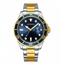 MONTRE CURREN 8388 BRACELET METAL DORE ET SILVER CADRAN BLEU