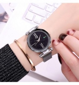 MONTRE NONAME GRIS  CADRAN NOIR CHIFFRE OR GOLD