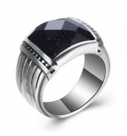 BAGUE ACIER PIERRE NOIR TAILLE 66