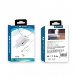 CHARGEUR RO&MAN  2A  2USB AVEC CABLE MICRO USB BLANC  RC06E