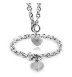 COLLIER COEUR ACIER AVEC OXYDE 40CM ET BRACELET 20CM