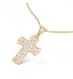 PENDENTIF EN PLAQUE OR  CROIX AVEC OXYDES