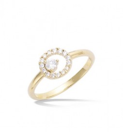 T52 BAGUE EN PLAQUE OR SOLITAIRE  AVEC OXYDES TAILLE 52