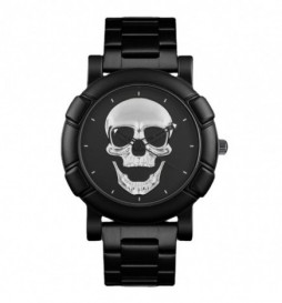 MONTRE NOIR CADRAN TETE DE MORT SILVER