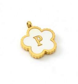 PENDENTIF ACIER FLEUR LETTRE P METAL DORE