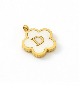 PENDENTIF ACIER FLEUR LETTRE D METAL DORE