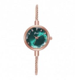 MONTRE JINGIS BRACELET RIGIDE OR ROSE CADRAN VERT 