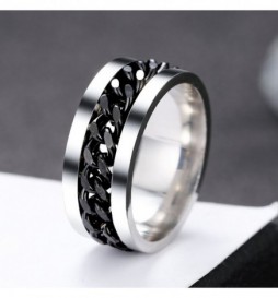 BAGUE ACIER CHAINE NOIR AU MILIEU TAILLE 70