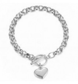 BRACELET ACIER MAILLE RONDE COEUR PENDANT 