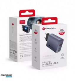 CHARGEUR SECTEUR FORCELL  SUPER FAST 65 W 2X USB-C 1 USB-A GRIS