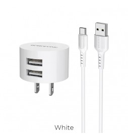 TRAVEL CHARGER  CABLE TYPE C BOROFONE 2.4 A 2X USB  A23A