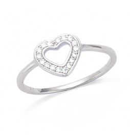 BAGUE EN ARGENT 925 RHODIE  COEUR EVIDE  TAILLE 52