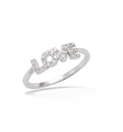 T52 BAGUE EN ARGENT 925 RHODIE LOVE OXYDES BLANCS TAILLE 52