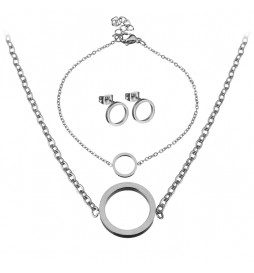 COFFRET COLLIER BRACELET ET BOUCLE D OREILLE CERCLE ACIER