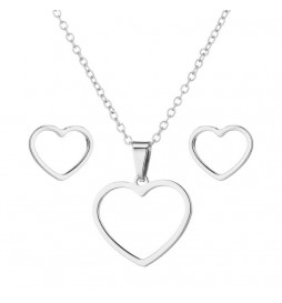 COFFRET COLLIER COEUR ET BOUCLE D ORREILLE ACIER