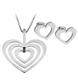 COFFRET COLLIER TRIPLE COEUR ET BOUCLE D OREILLE 
