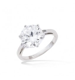 BAGUE EN ARGENT 925 RHODIE SOLITAIRE OXYDE BLANC 10MM TAILLE 60
