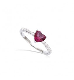 T54 BAGUE EN ARGENT 925 RHODIE COEUR FUSCHIA AVEC OXYDES TAILLE 54
