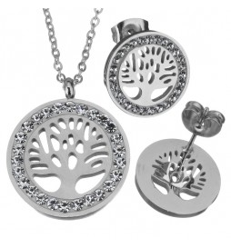 COFFRET COLLIER ARBRE DE VIE OXYDE ET BOUCLE D OREILLE ACIER 
