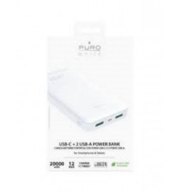 BATTERIE DE SECOURS USB PURO A+A+C 20000 MAH CHARGE RAPIDE BLANC