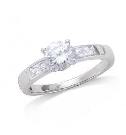 BAGUE EN ARGENT 925 RHODIE SOLITAIRE ROND TAILLE 58