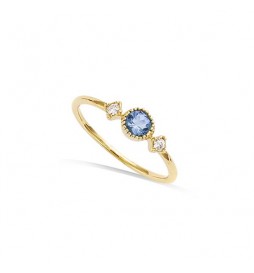 T50 BAGUE EN PLAQUE OR SOLITAIRE BLEU AVEC OXYDES BLANCS  