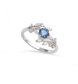 T52 BAGUE EN ARGENT 925 RHODIE FEUILLAGE  BLEU  TAILLE 52