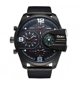MONTRE OULM 3790 NOIR AIGUILLES ROUGE  MULTIFONCTION A FUSEAUX HORAIRES MULTIPLES